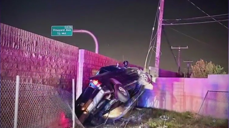 Upland police chase ends in flipped truck